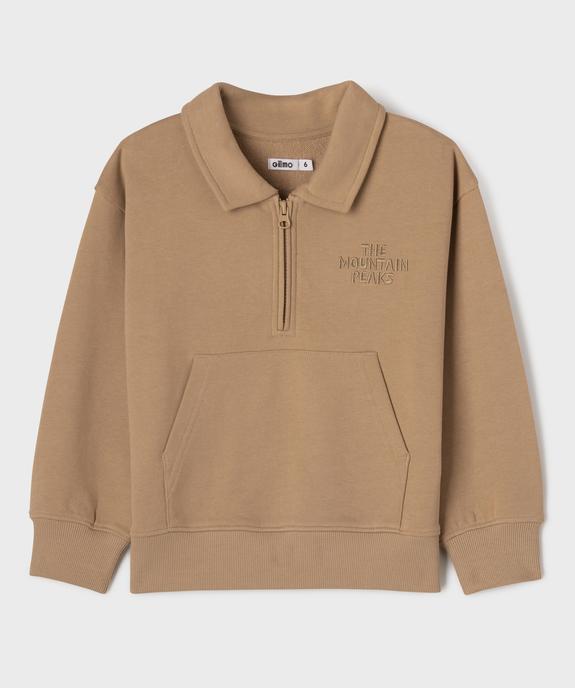 Sweat avec col polo zippé garçon vue1 - GEMO (ENFANT) - GEMO