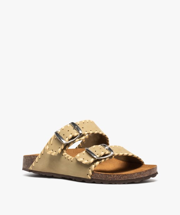 Mules femme unie en cuir velours à double brides vue2 - GEMO (CASUAL) - GEMO