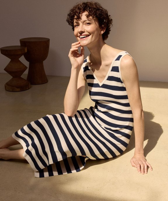 Robe longue sans manches en maille rayée femme - LuluCastagnette vue1 - LULUCASTAGNETTE - GEMO