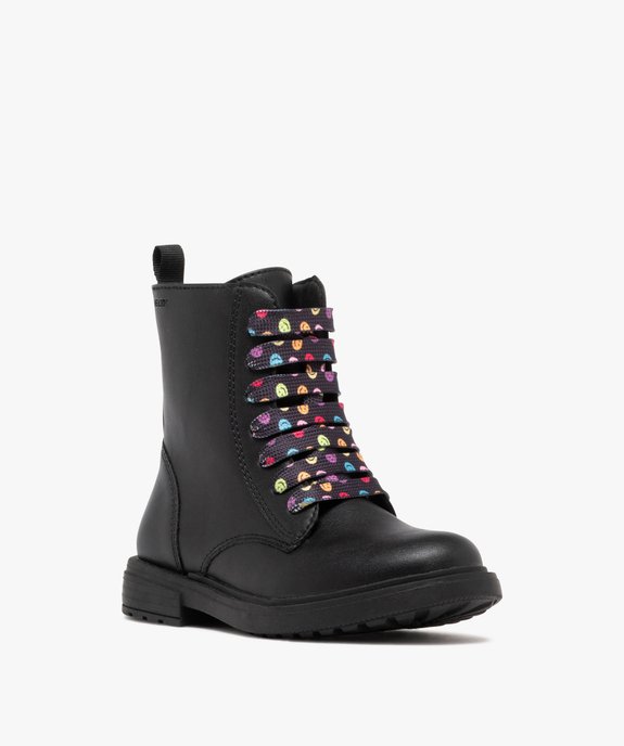 Boots fille à lacets smileys fantaisie et à zip - Geox vue2 - GEOX - GEMO