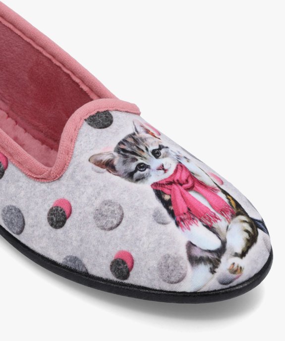 Chaussons femme en velours ras imprimés chat vue6 - GEMO(HOMWR FEM) - GEMO