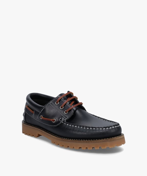 Chaussures bateau homme dessus cuir uni - Tanéo vue2 - TANEO - GEMO