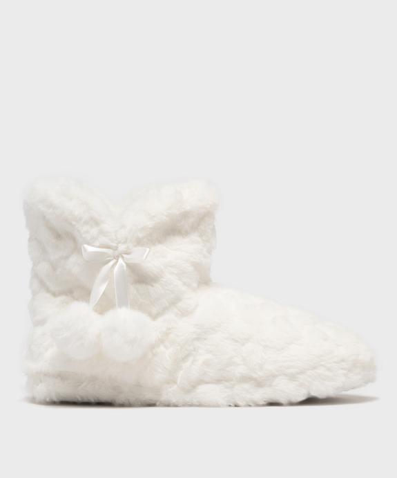 Chaussons boots en fourrure imitation à pompons femme  vue1 - GEMO 4G FEMME - GEMO