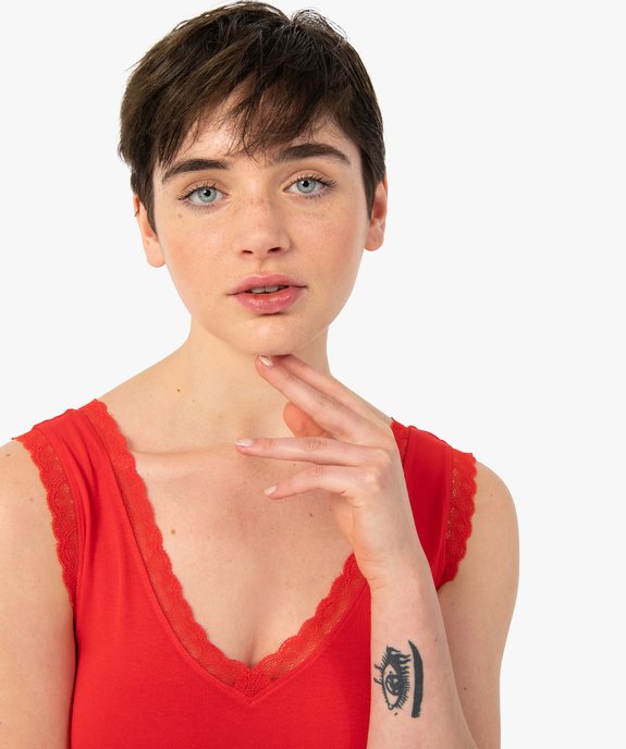 Débardeur avec col V en dentelle femme vue2 - GEMO 4G FEMME - GEMO
