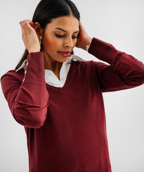 Pull fin en viscose avec col V et boutons aux poignets femme vue2 - GEMO 4G FEMME - GEMO