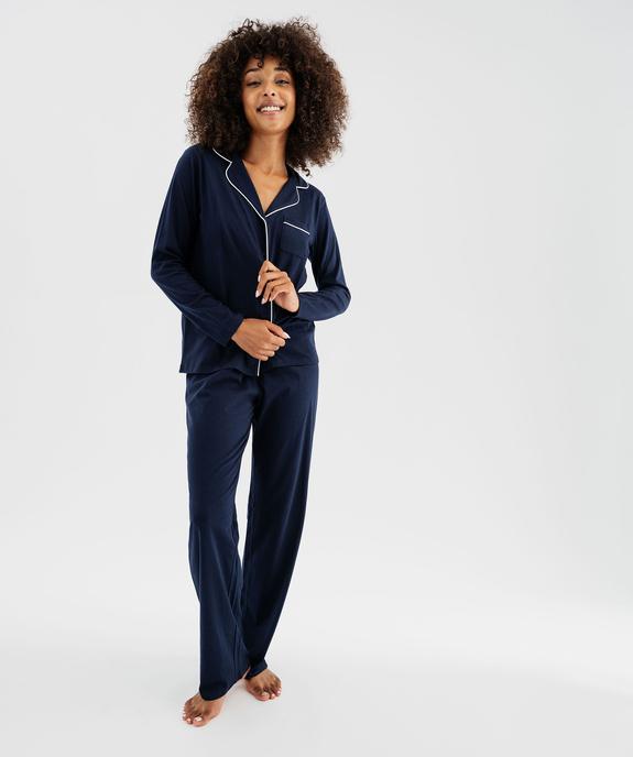 Pyjama deux pièces en coton femme : chemise et pantalon vue4 - GEMO 4G FEMME - GEMO