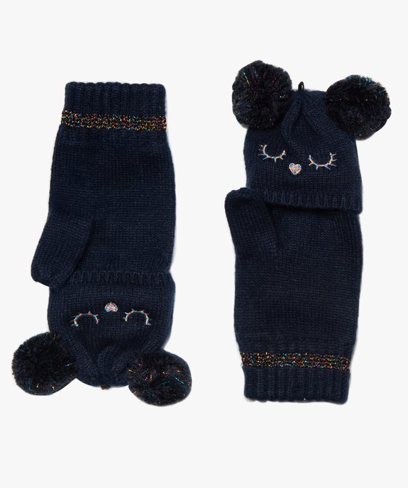Gants fille 2-en-1 avec pompons et détails pailletés vue2 - GEMO (ENFANT) - GEMO