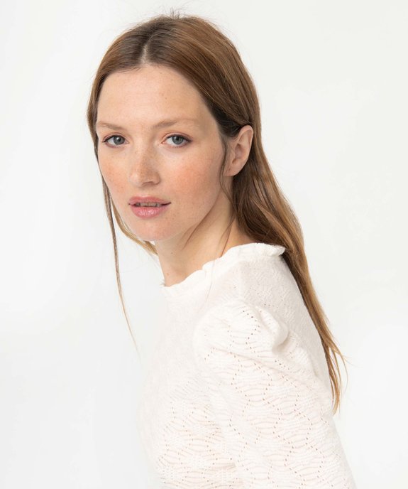 Tee-shirt femme à manches longues en maille texturée vue2 - GEMO(FEMME PAP) - GEMO
