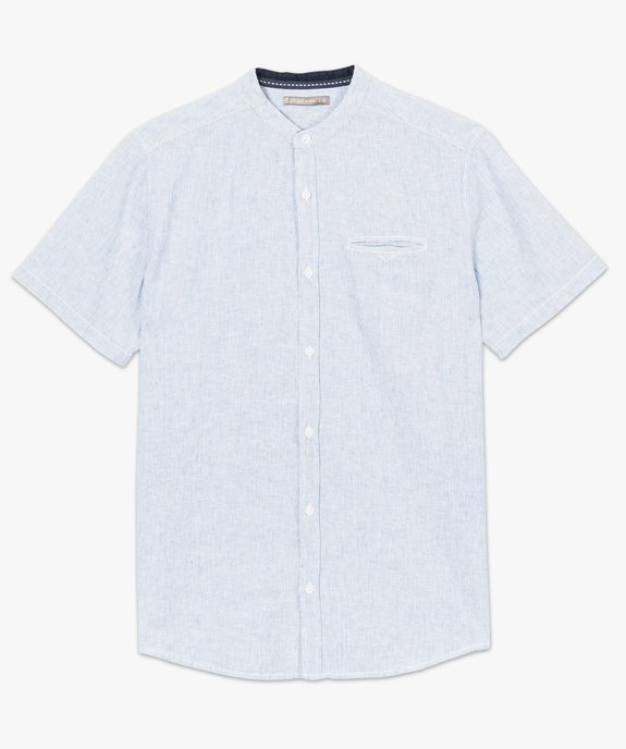 Chemise en lin rayée à manches courtes et col mao vue4 - GEMO (HOMME) - GEMO