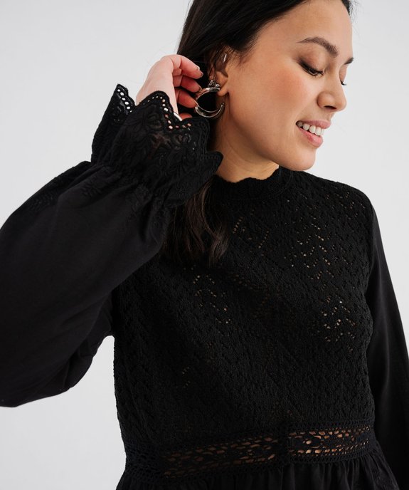 Pull ajouré avec manches chemise femme vue2 - GEMO(FEMME PAP) - GEMO