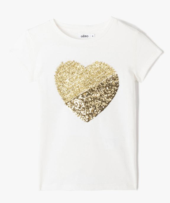 Tee-shirt fille à manches courtes et motif brillant vue1 - GEMO (ENFANT) - GEMO