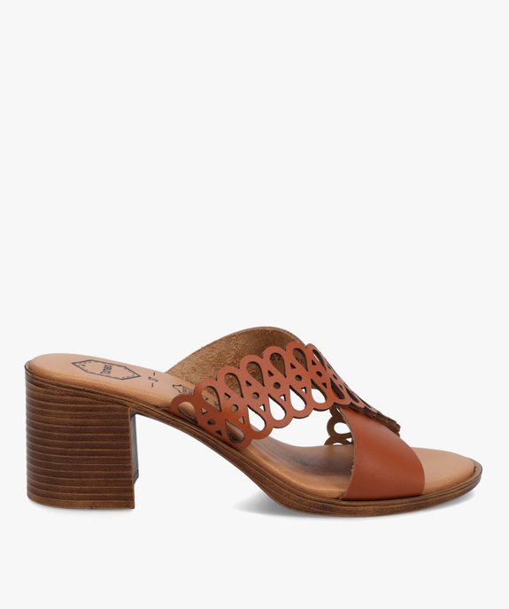 Mules femme à talon et brides croisées en cuir ajouré - Tanéo vue1 - TANEO - GEMO