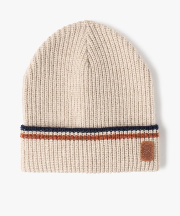 Bonnet homme en grosse maille avec liserés colorés vue1 - GEMO (ACCESS) - GEMO