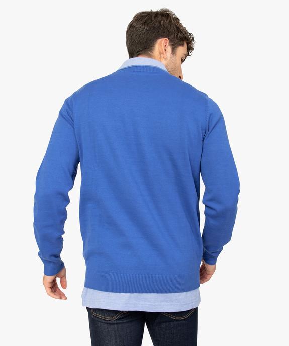 Pull homme uni en maille fine avec col rond vue3 - GEMO (HOMME) - GEMO
