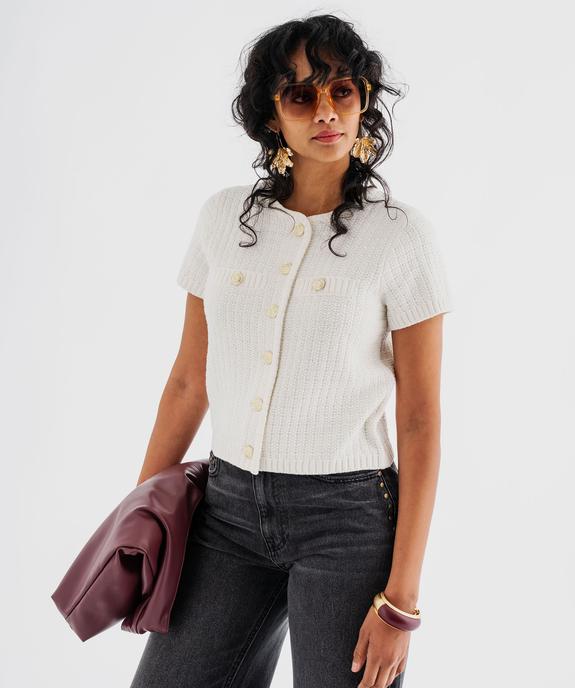 Pull manches courtes en maille texturée à boutons femme vue2 - GEMO(FEMME PAP) - GEMO