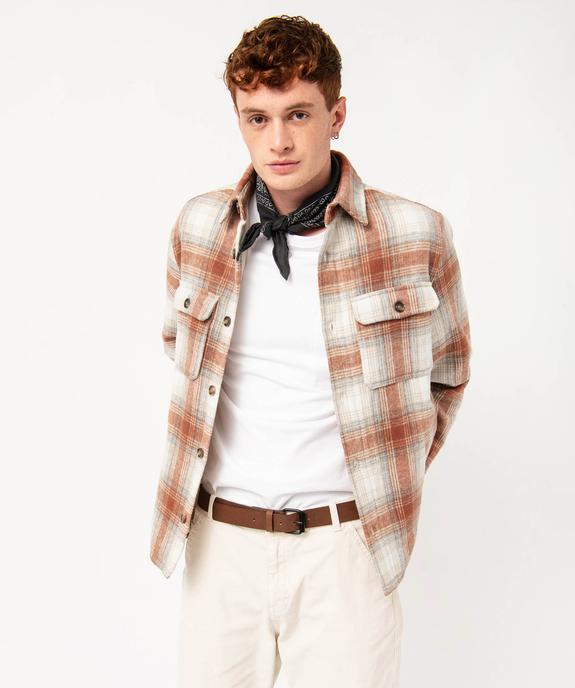 Surchemise à carreaux doublée sherpa homme vue2 - GEMO (HOMME) - GEMO