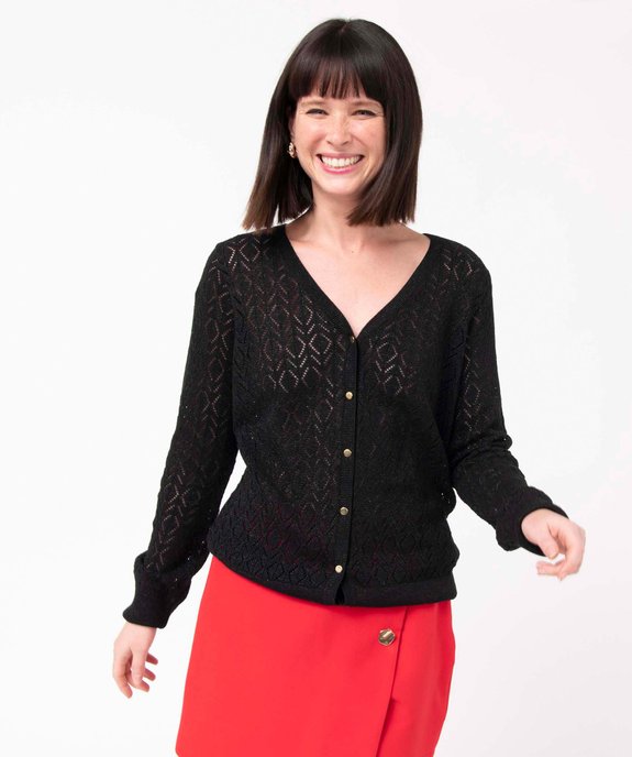 Gilet femme en maille ajourée incrustée de fil pailleté vue1 - GEMO(FEMME PAP) - GEMO