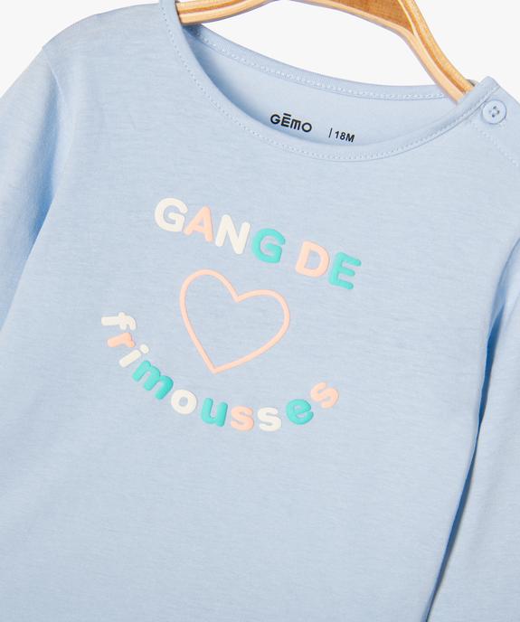 Tee-shirt à manches longues à message bébé fille vue2 - PREMIER PRIX BY GEMO - GEMO