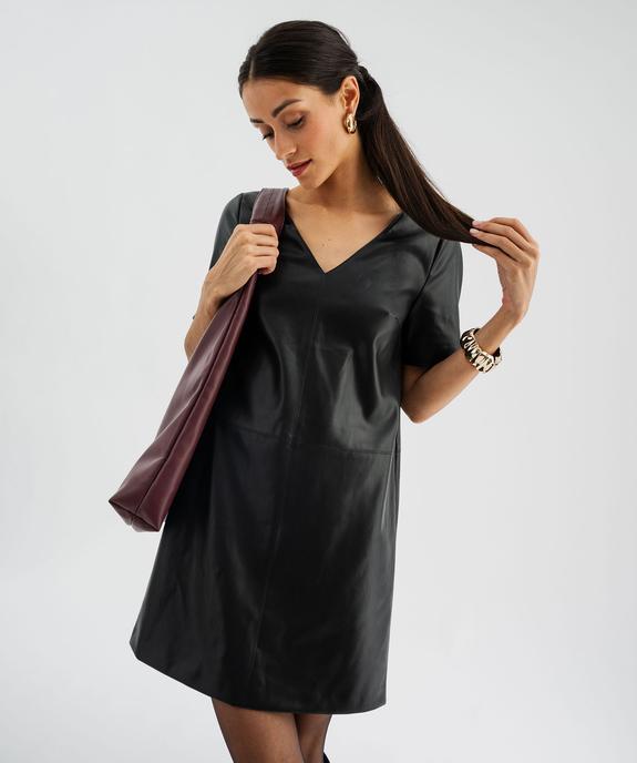 Robe courte manches courtes en cuir imitation femme vue2 - GEMO(FEMME PAP) - GEMO