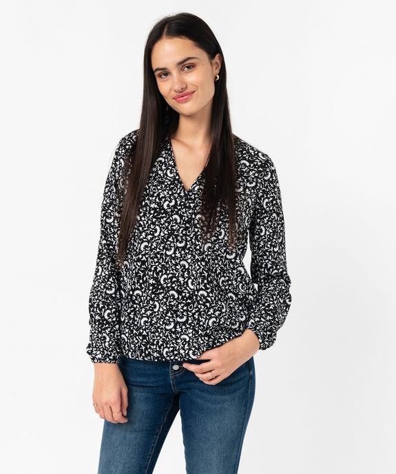 Tee-shirt à manches longues et col V en maille texturée femme vue5 - GEMO 4G FEMME - GEMO
