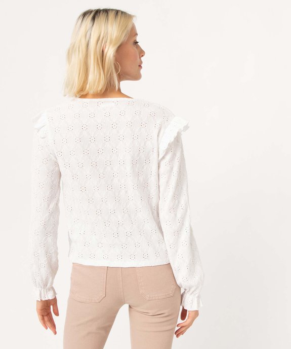 Tee-shirt femme à manches longues en maille ajourée  vue3 - GEMO(FEMME PAP) - GEMO