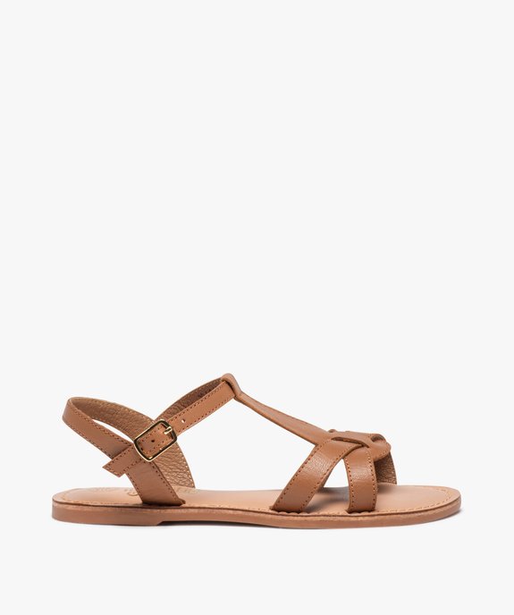 Sandales fille en cuir uni à brides croisées et bride cheville vue1 - GEMO (ENFANT) - GEMO