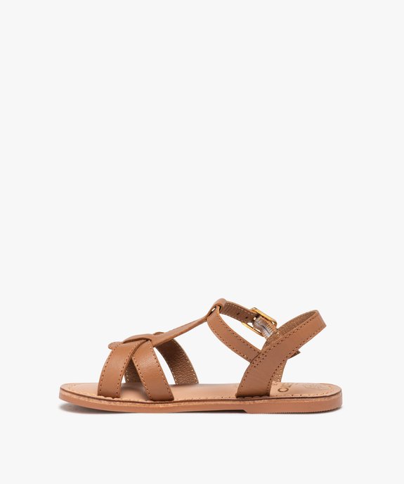 Sandales fille en cuir uni à multiples brides  vue3 - GEMO (ENFANT) - GEMO