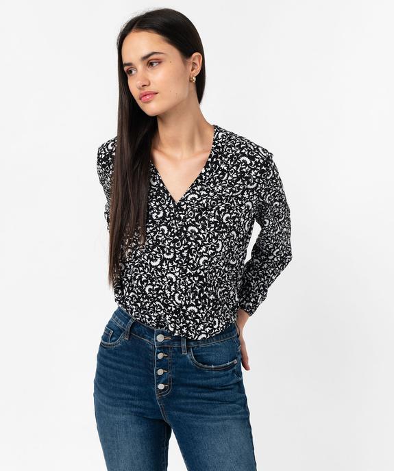 Tee-shirt à manches longues et col V en maille texturée femme vue1 - GEMO 4G FEMME - GEMO