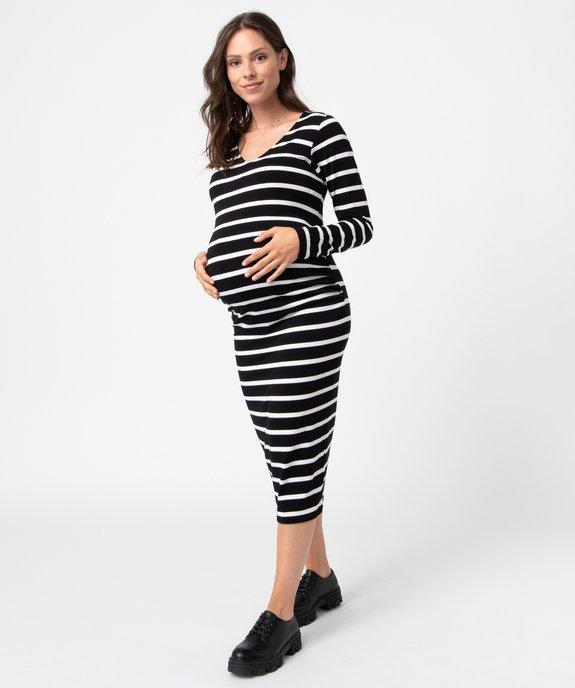 Robe de grossesse rayée en maille extensible à manches longues vue1 - GEMO (MATER) - GEMO