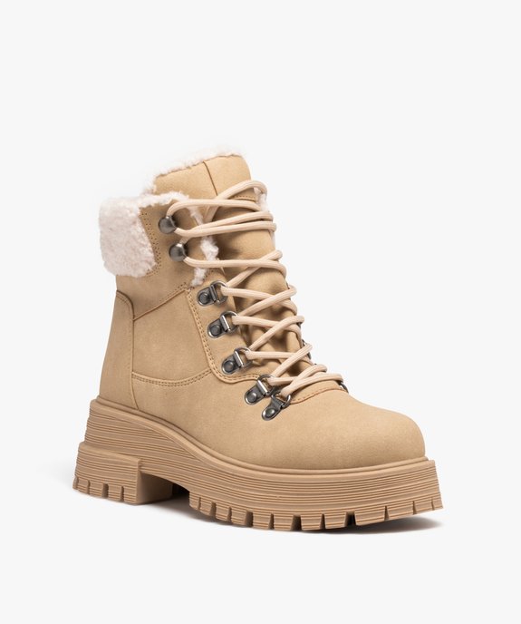 Boots femme unies en suédine fourrées et à col en sherpa vue3 - GEMO (CASUAL) - GEMO