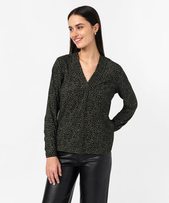 Tee-shirt à manches longues et col V en maille texturée femme vue5 - GEMO 4G FEMME - GEMO
