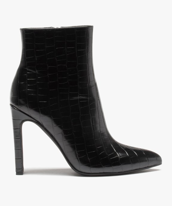 Boots femme unies à talon et bout pointu dessus croco verni vue2 - GEMO(URBAIN) - GEMO