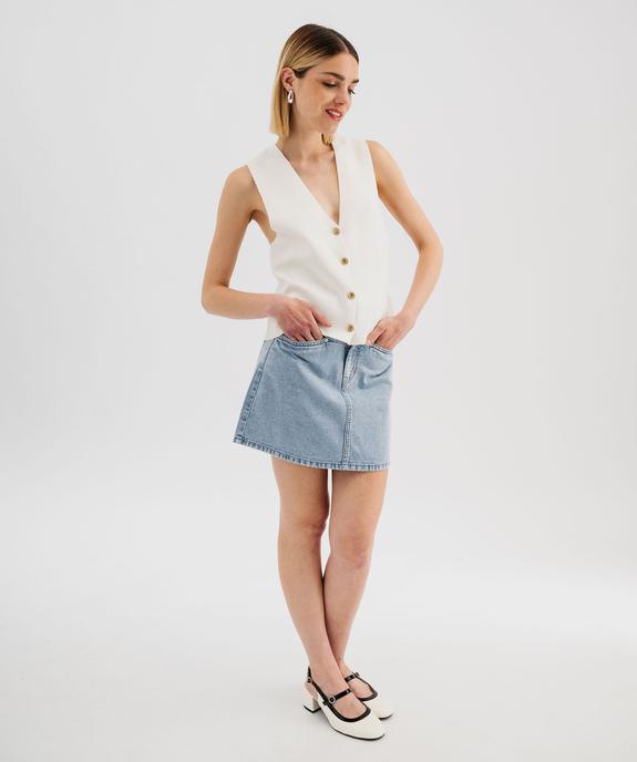 Jupe en jean délavé coupe courte et trapèze femme vue5 - LULUCASTAGNETTE - GEMO