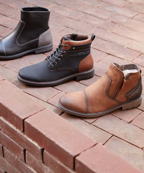 Boots fourrées homme zippés tige mate surpiquée vue6 - GEMO (CASUAL) - GEMO