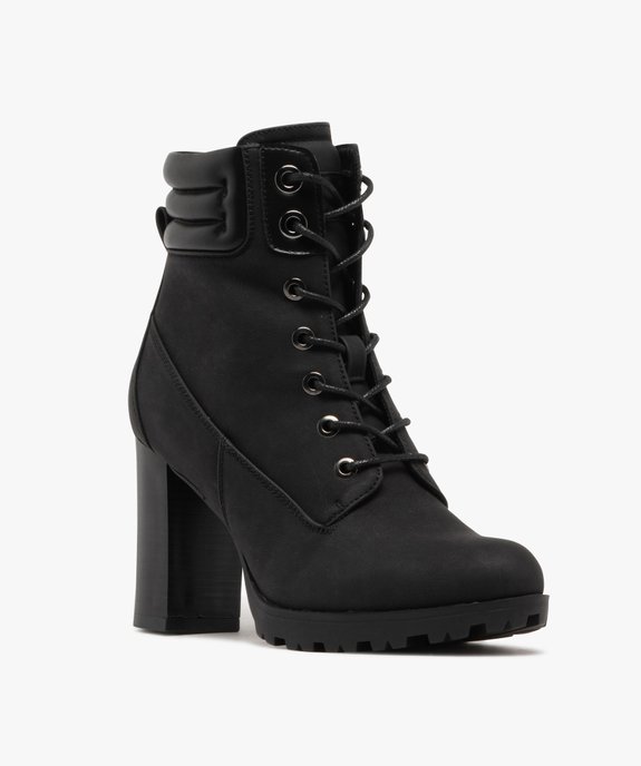 Bottines femme à talon haut avec col matelassé à zip et à lacets ronds cirés vue3 - GEMO(URBAIN) - GEMO