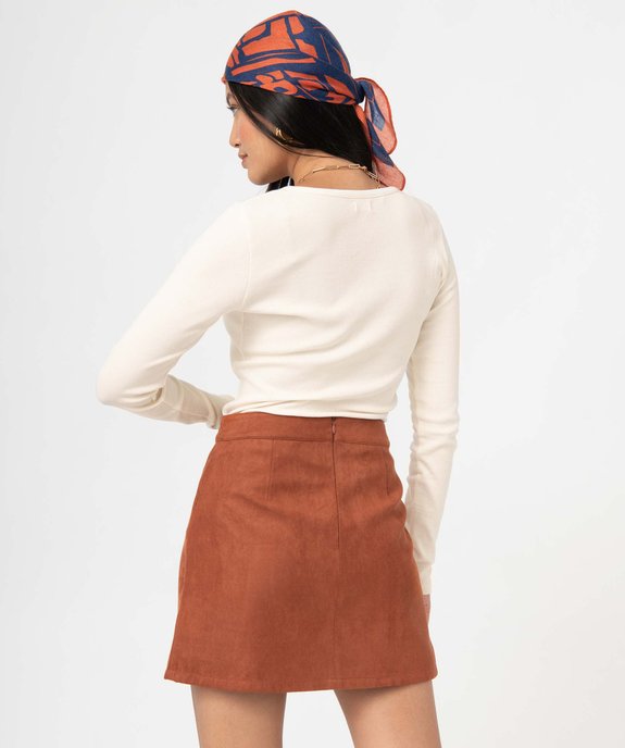 Tee-shirt femme à manches longues en maille côtelée vue3 - GEMO(FEMME PAP) - GEMO