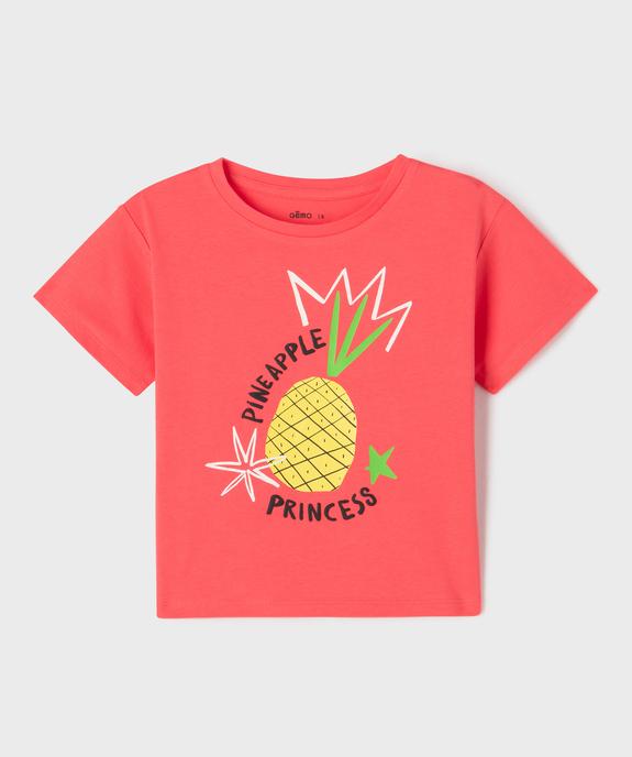 Tee-shirt manches courtes oversize avec motif fluo fille vue1 - GEMO (ENFANT) - GEMO