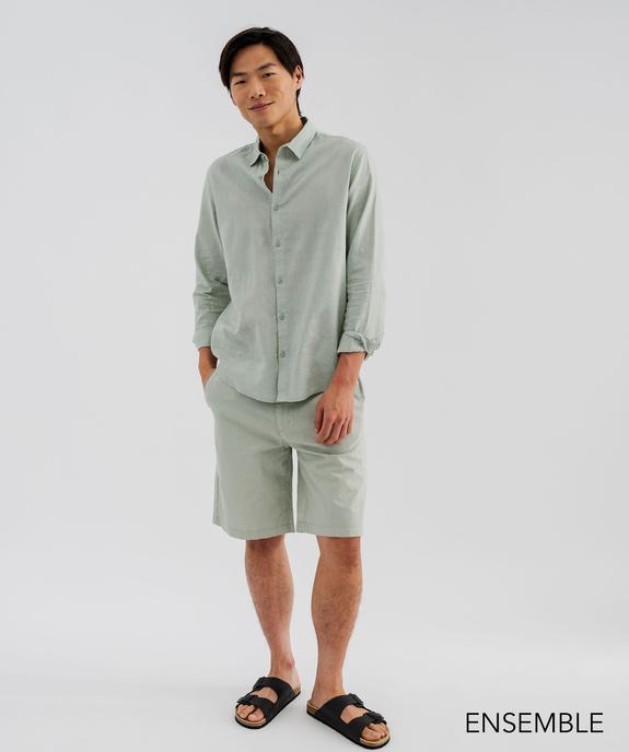 Ensemble chemise manches longues et short en lin vert clair pour homme - GEMO