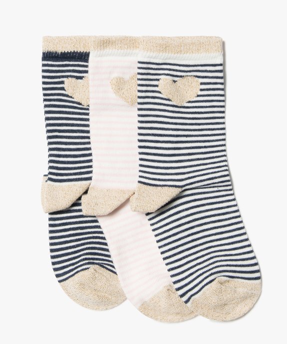 Chaussettes fille à rayures et paillettes tige haute (lot de 3) vue1 - GEMO (ENFANT) - GEMO
