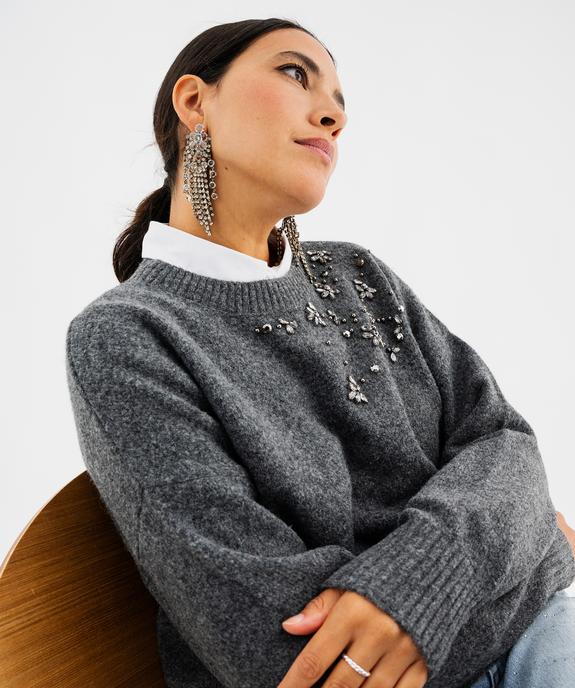 Pull col rond strass femme vue3 - GEMO(FEMME PAP) - GEMO