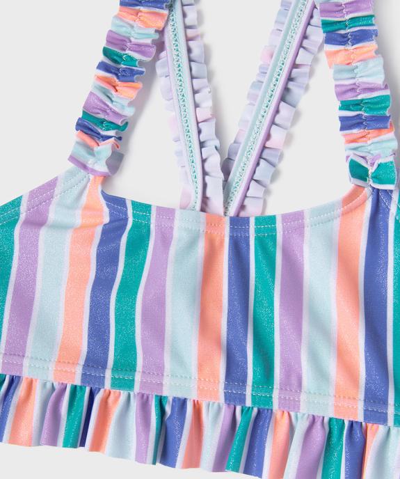 Maillot de bain 2 pièces à rayures, paillettes et volants fille vue2 - GEMO (ENFANT) - GEMO