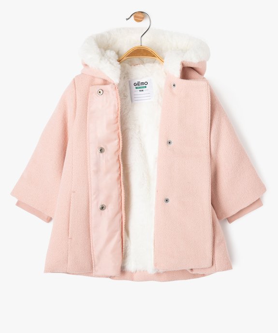 Manteau à capuche avec doublure peluche bébé fille vue2 - GEMO 4G BEBE - GEMO