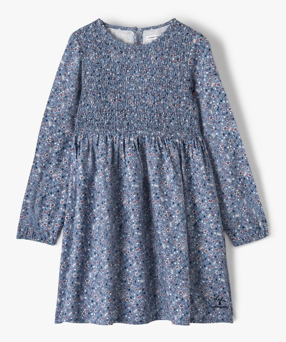 Robe fille fleurie à smocks et manches blousantes vue2 - LULUCASTAGNETTE - GEMO