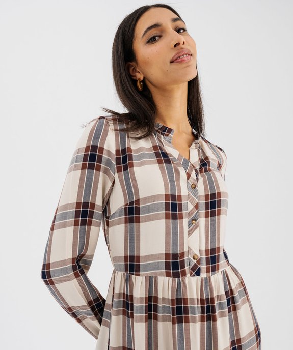 Robe chemise longue en viscose à carreaux femme vue2 - GEMO(FEMME PAP) - GEMO