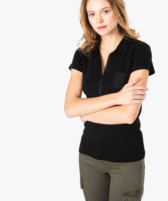 Polo femme en jersey à manches courtes et col chemise vue1 - GEMO (MAILLE) - GEMO