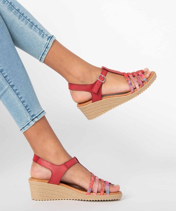 Sandales femme compensées dessus cuir multicolore vue1 - GEMO(URBAIN) - GEMO