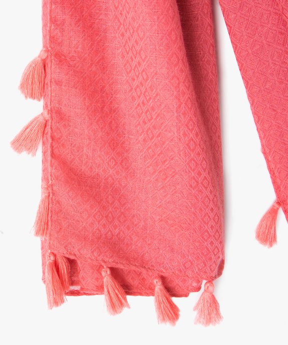 Foulard uni avec finitions pompons femme vue2 - GEMO 4G FEMME - GEMO