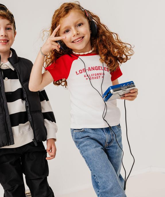 Tee-shirt bicolore en maille côtelée fille vue1 - GEMO 4G FILLE - GEMO