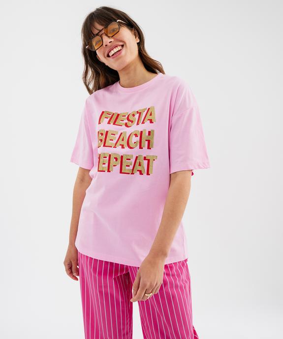 Tee-shirt manches courtes en jersey de coton imprimé femme vue1 - GEMO(FEMME PAP) - GEMO