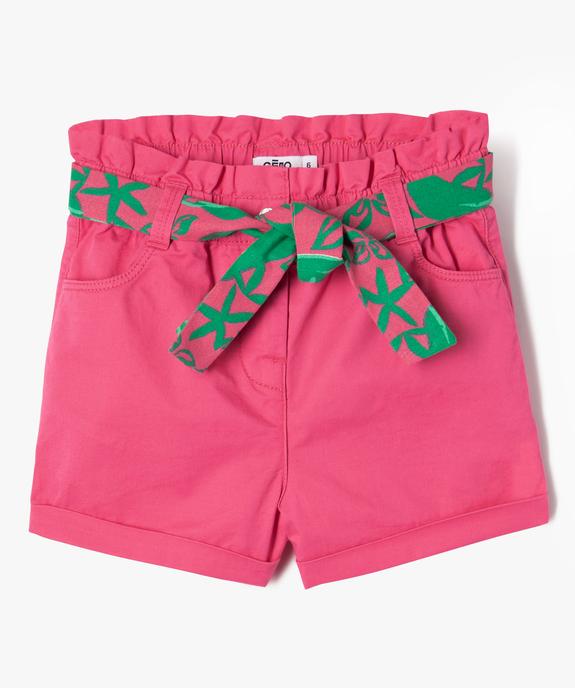 Short en toile taille haute avec ceinture à nouer fille vue1 - GEMO (ENFANT) - GEMO
